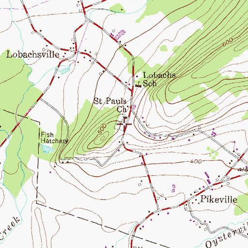 Topographic Map of Saint Pauls Cemetery, PA