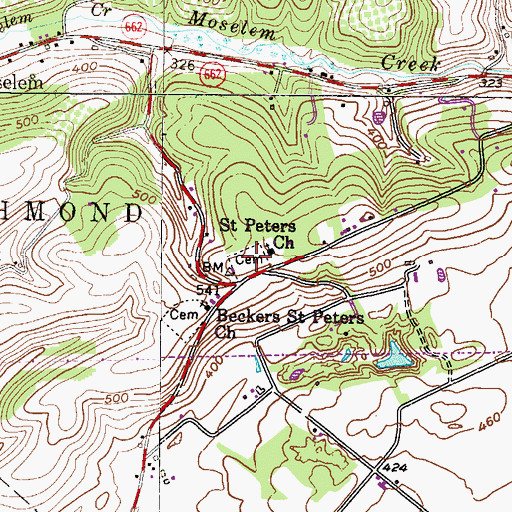 Topographic Map of Saint Peters Reformed Church Cemetery, PA