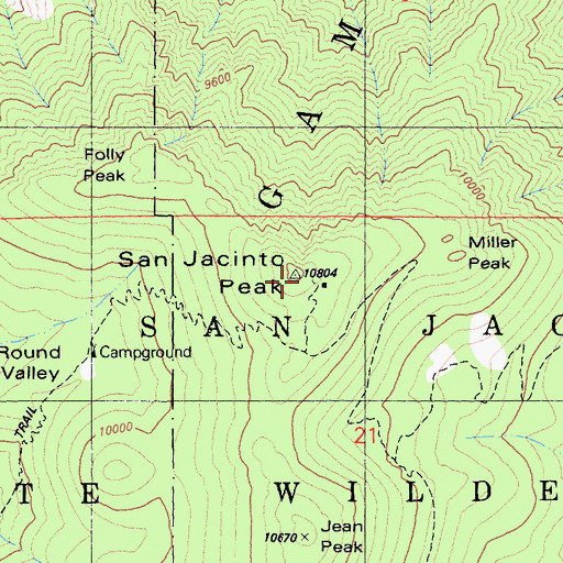 Topographic Map of San Jacinto Peak, CA