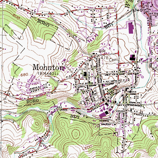 Topographic Map of Mohnton Borough Hall, PA