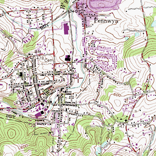 Topographic Map of Mohnton Memorial Park, PA