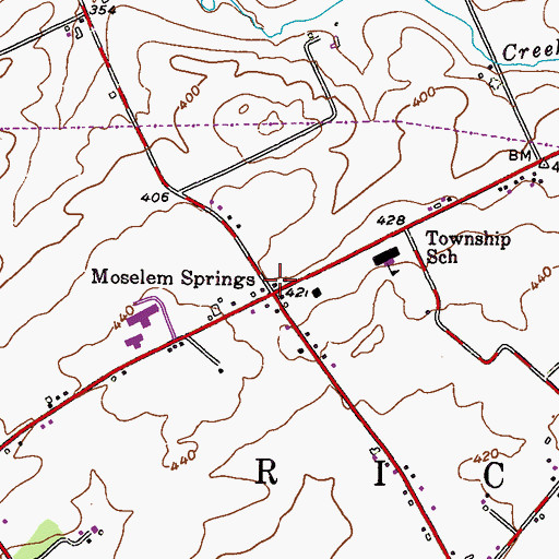 Topographic Map of Moselem Springs Inn, PA