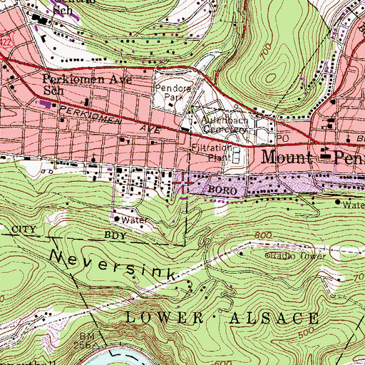 Topographic Map of Mount Penn Manor Apartments, PA