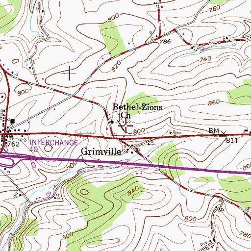 Topographic Map of Mount Zion Lutheran Cemetery, PA