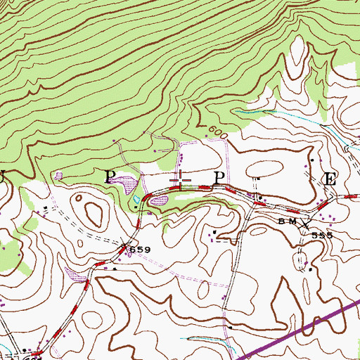 Topographic Map of Mountain Springs Camping Resort, PA