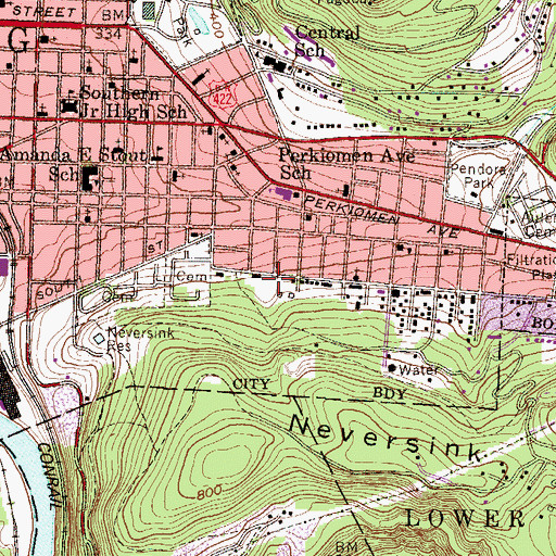 Topographic Map of Neversink Playground, PA