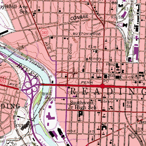 Topographic Map of GoggleWorks Center for the Arts, PA