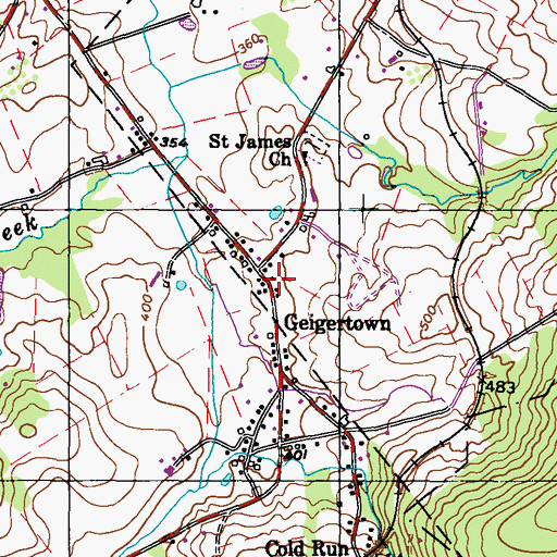 Topographic Map of Grange Hall, PA