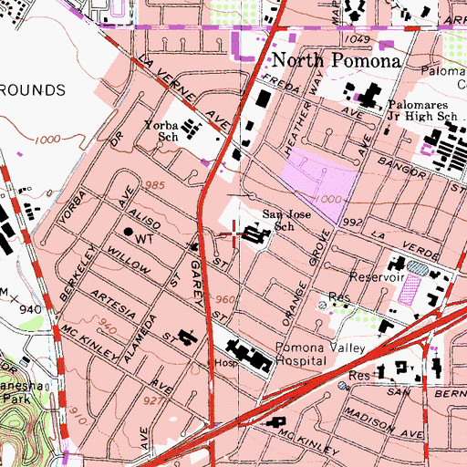 Topographic Map of San Jose Elementary School, CA