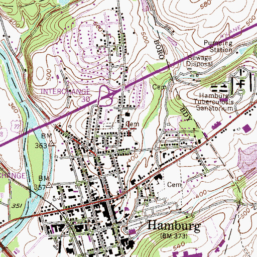 Topographic Map of Greenwood Catholic / Saint Marys Cemetery, PA