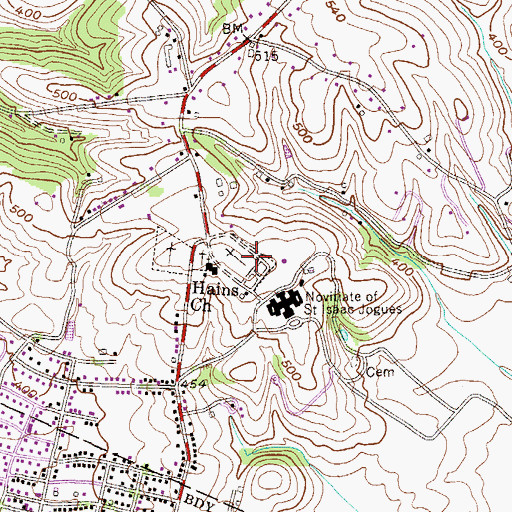 Topographic Map of Hains / Saint Johns Hains Cemetery, PA