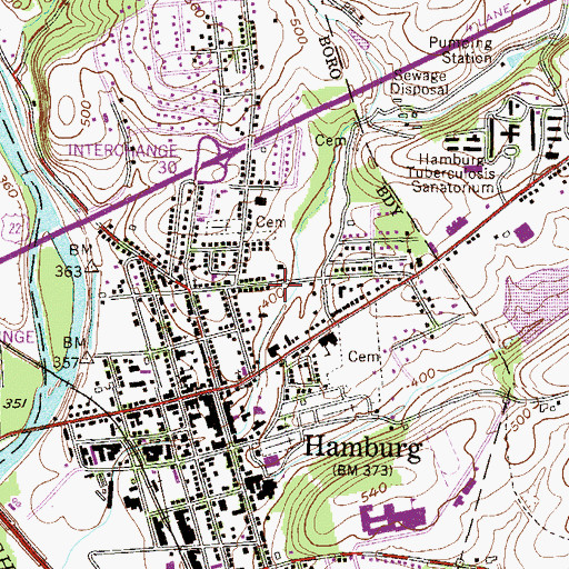 Topographic Map of Hamburg Emergency Medical Services, PA