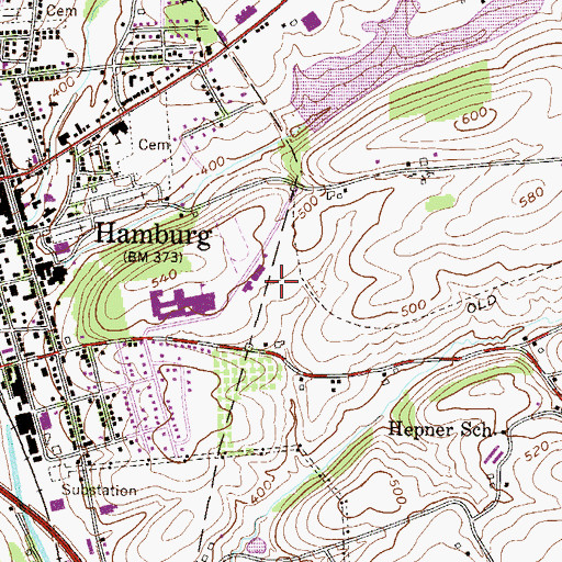 Topographic Map of Hamburg Area Middle School, PA