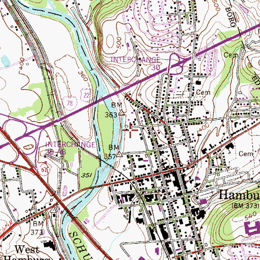 Topographic Map of Hamburg Borough Pool, PA