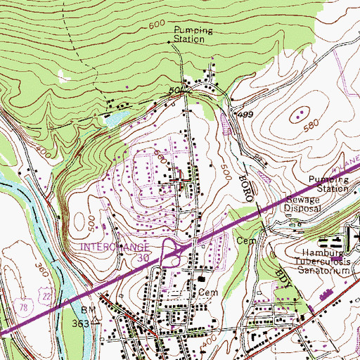 Topographic Map of Hamburg Heights, PA
