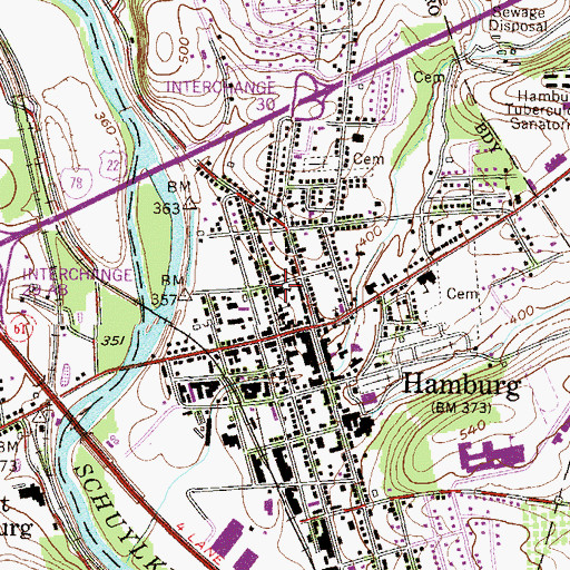 Topographic Map of Hamburg Municipal Center, PA
