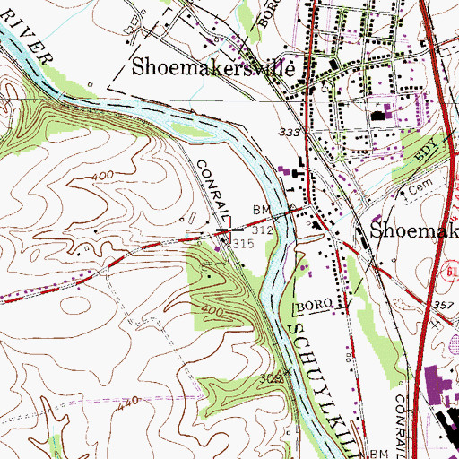 Topographic Map of Hamburg Station (historical), PA