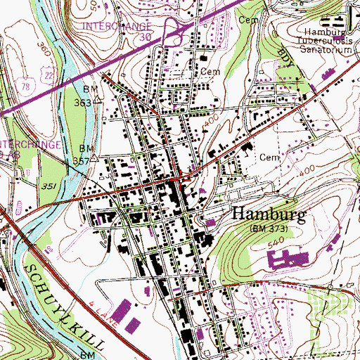 Topographic Map of Hamburg Strand Theatre, PA