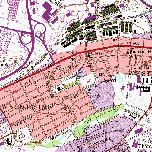 Topographic Map of Happy Hollow Playground, PA