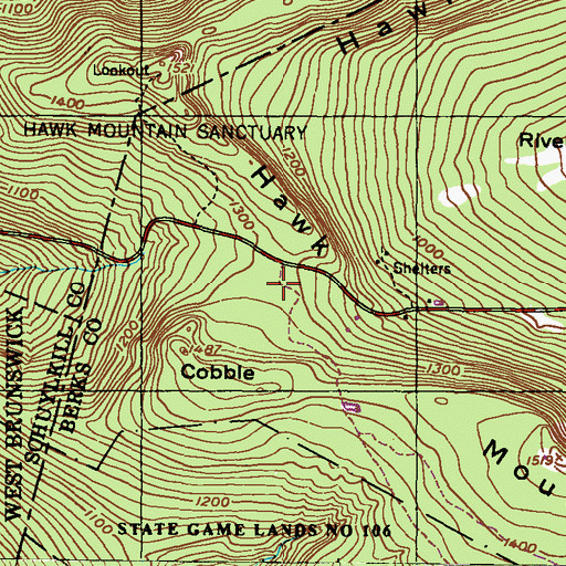 Topographic Map of Hawk Mountain Sanctuary Visitors Center, PA