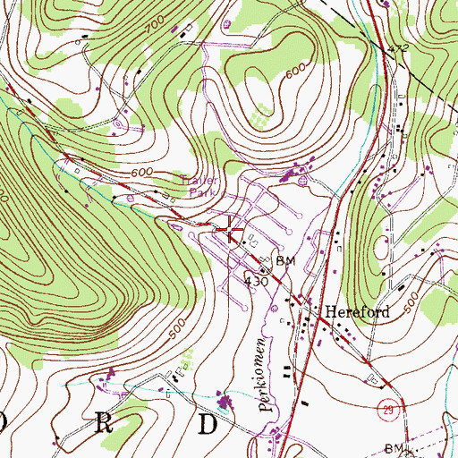 Topographic Map of Hereford Estates Mobile Home Park, PA