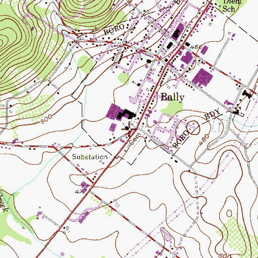 Topographic Map of Hereford Mennonite Church, PA