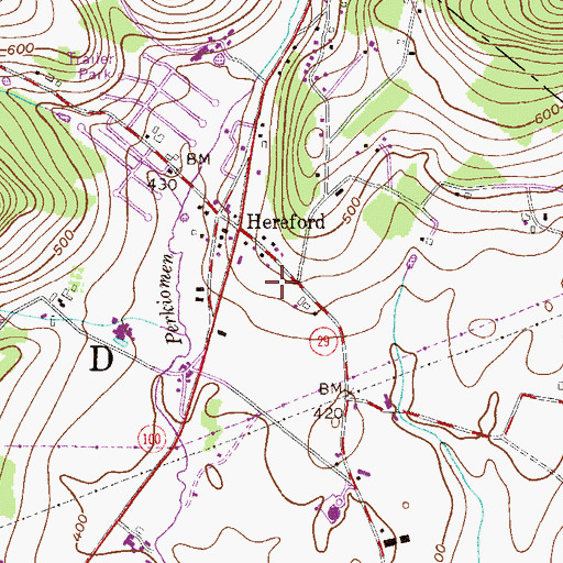 Topographic Map of Hereford Volunteer Fire Company Station 58, PA