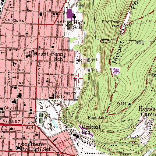 Topographic Map of Hillside Swimming Pool, PA