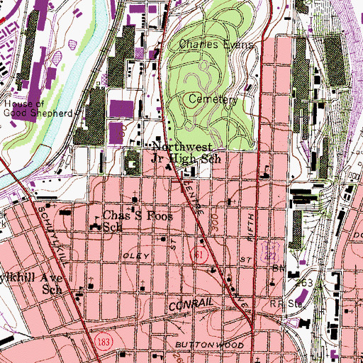 Topographic Map of Historical Society of Berks County, PA