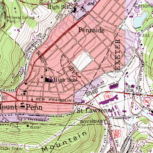 Topographic Map of Hollywood Court Apartments, PA