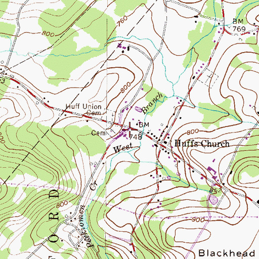 Topographic Map of Huff's Union Church, PA