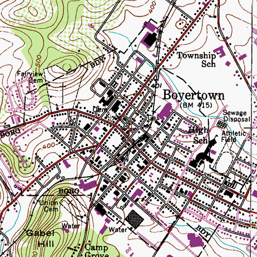 Topographic Map of J. K. Boyer Boyertown Community Library, PA