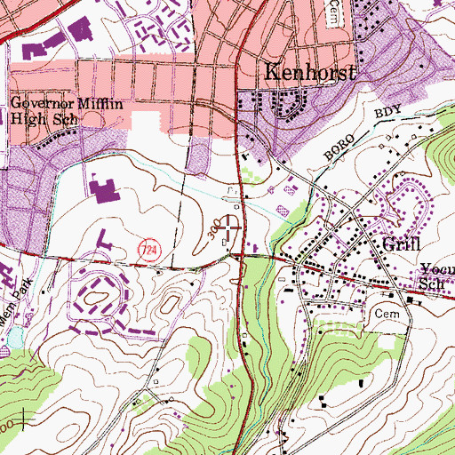 Topographic Map of Kenhorst Shopping Center, PA