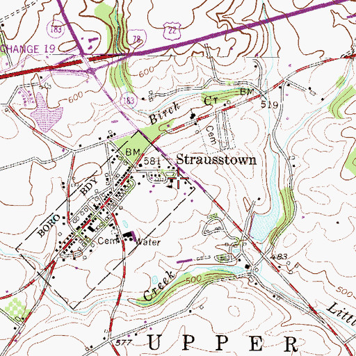 Topographic Map of Strausstown Elementary School, PA