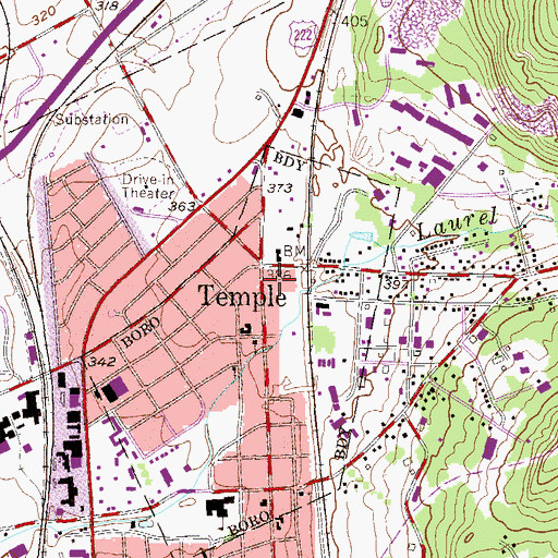 Topographic Map of Temple Fire Company 1 Station 11, PA