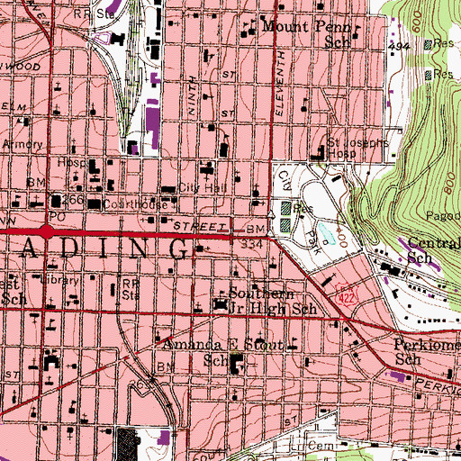 Topographic Map of Tenth and Penn Elementary School, PA