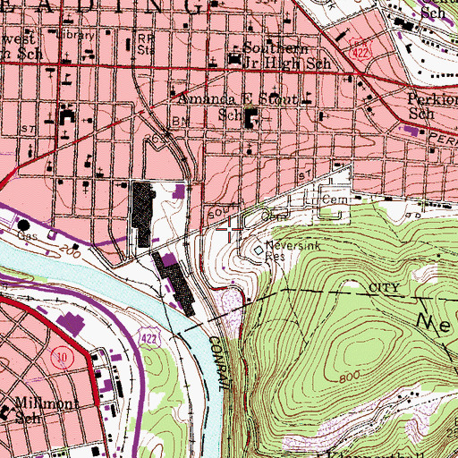 Topographic Map of Tenth and South Playground, PA