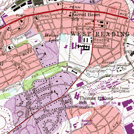 Topographic Map of The Planetarium at the Reading Public Museum, PA