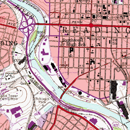 Topographic Map of Third and Spruce Recreation Area, PA