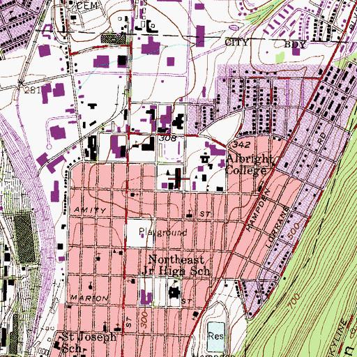 Topographic Map of Thirteenth and Union Elementary School, PA