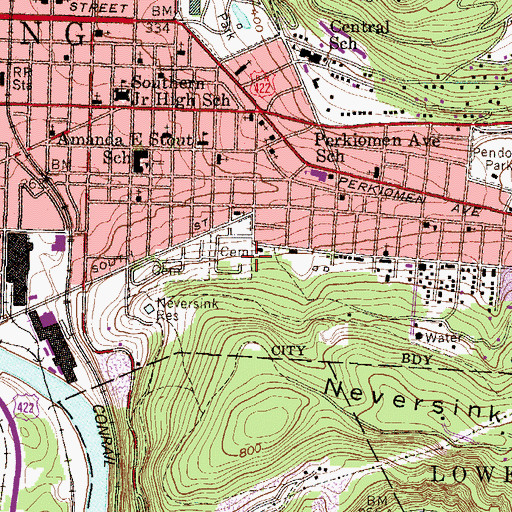 Topographic Map of Thirteenth Street Incline (historical), PA