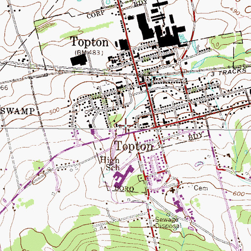 Topographic Map of Topton Community Park, PA