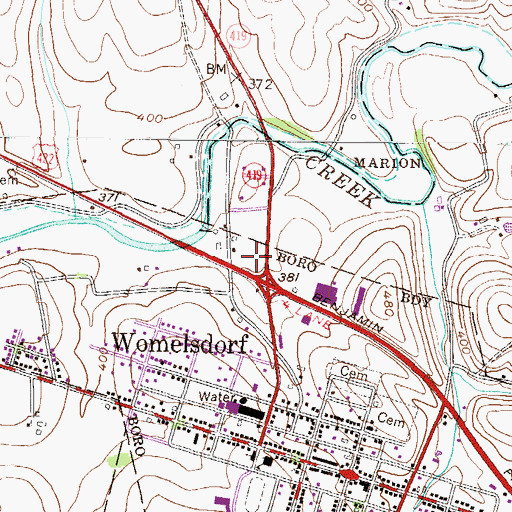 Topographic Map of Tulpehocken Shopping Center, PA