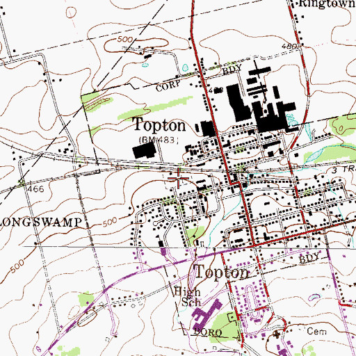 Topographic Map of Union / Topton Union Cemetery, PA