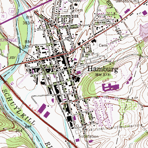 Topographic Map of Union Fire Company 1 Hamburg Station 61, PA