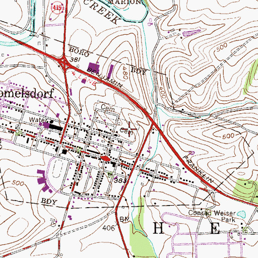 Topographic Map of United Evangelical Church Cemetery, PA