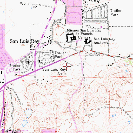 Topographic Map of San Luis Rey Pioneer Cemetery, CA