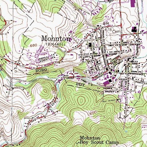 Topographic Map of VFW Post 9045 Mohnton Memorial Post, PA