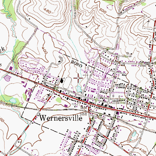 Topographic Map of Wernersville Park, PA