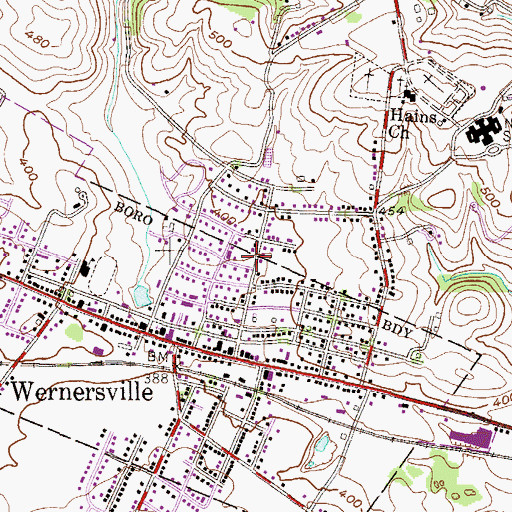 Topographic Map of Wernersville Playlot, PA